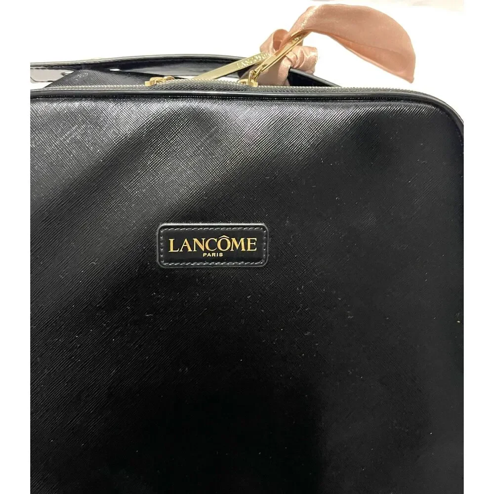 Lancome makeup case Paris large bag black gloss square cosmetic travel women